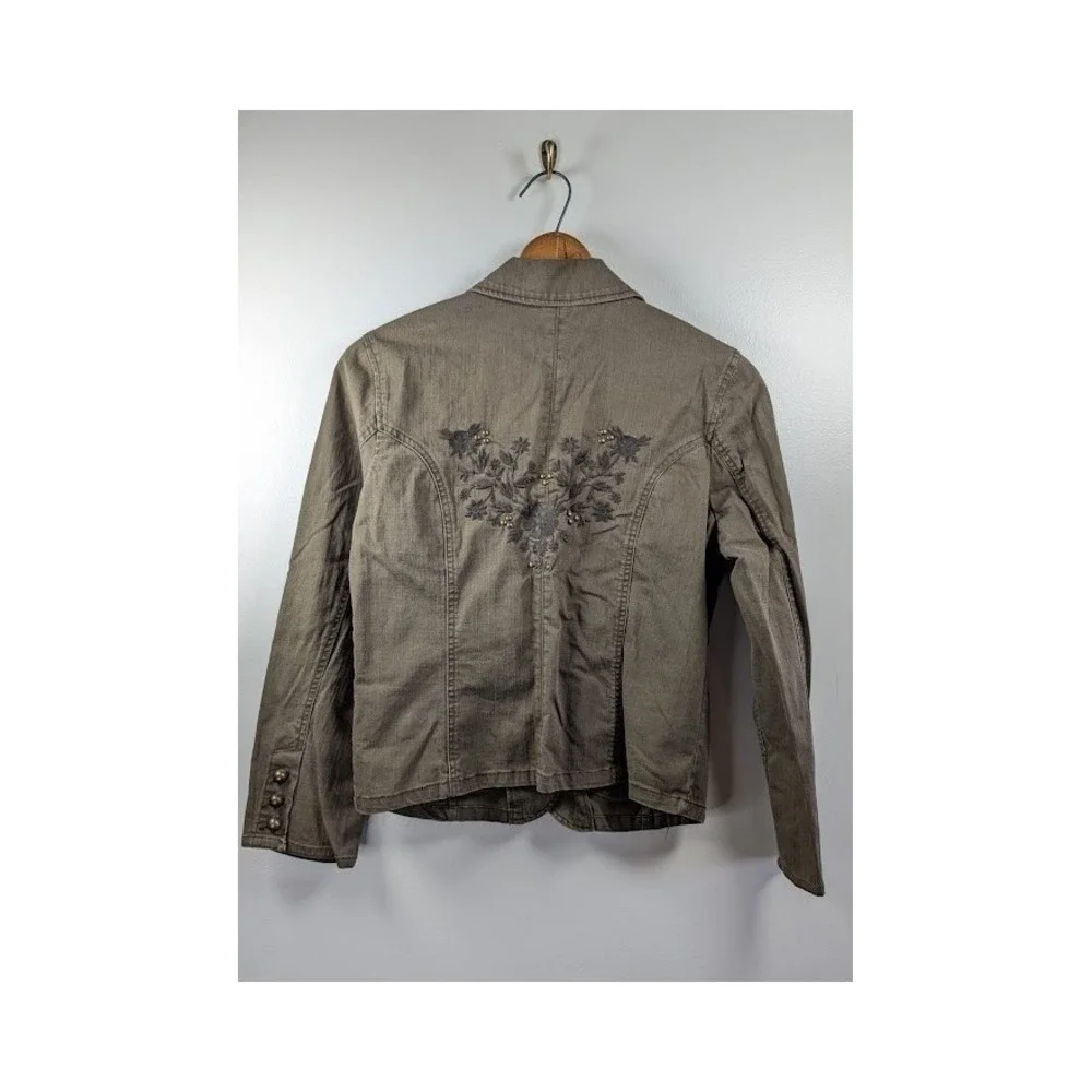 Y2K Faded Glory Jacket Womens Size 14 Studded Embroidered Military Utility Cargo